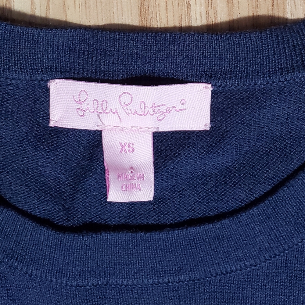 Lilly Pulitzer size xs lyon wool blend knit pullover cold shoulder sweater navy - Picture 6 of 9